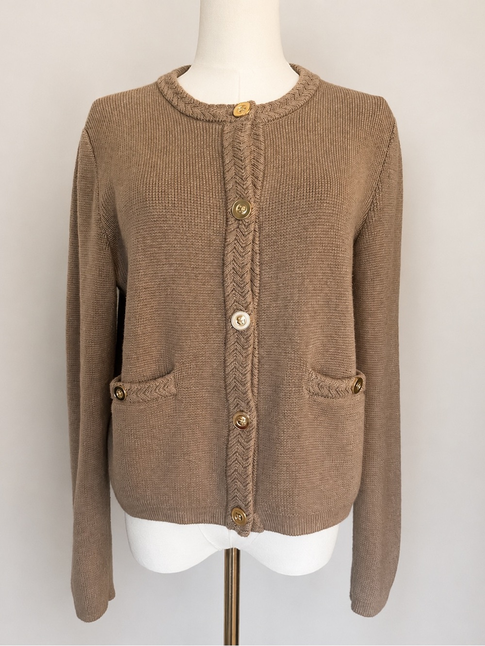 J.Crew Taupe Cotton Gold Button Lady Jacket Cardigan Sweater Size S